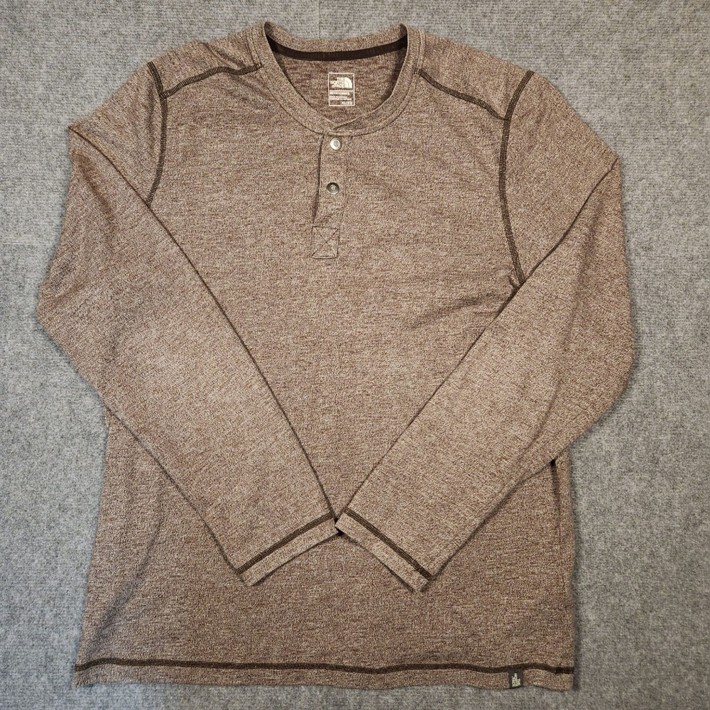 The North Face Henley Mens XL Brown Long Sleeve Snap Neck Heathered EXCELLENT